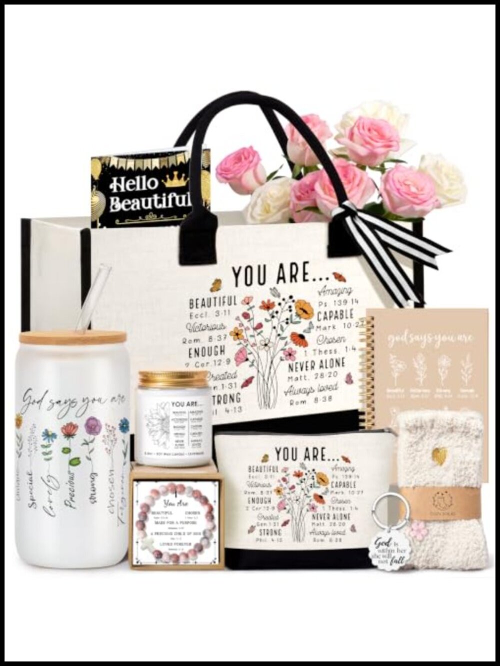 Christian Gift Set Canvas Tote Bag Glass Cup Tumbler for Women